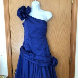 Glamorous Blue Vintage Junior Off Shoulder Formal Dress Prom Party 15-16 Large